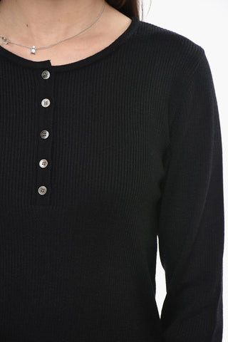Ribbed Crewneck with Buttons