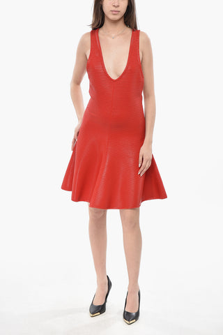 Flared Ribbed Dress With V-Neck