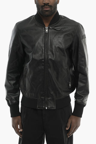 Vegan Leather Bomber Jacket L-ABBOT-NEW with Embossed Logo