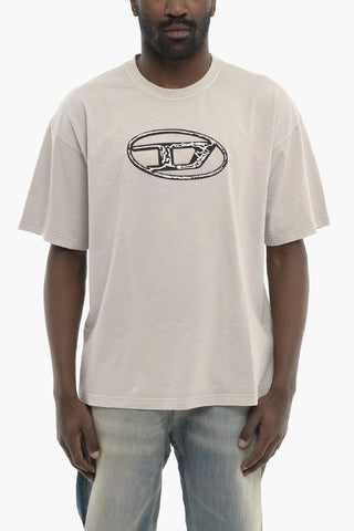 T-Shirt Girocollo in Tinta Unita con Monogram Oval-D in Rilievo