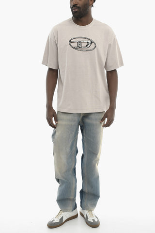 T-Shirt Girocollo in Tinta Unita con Monogram Oval-D in Rilievo