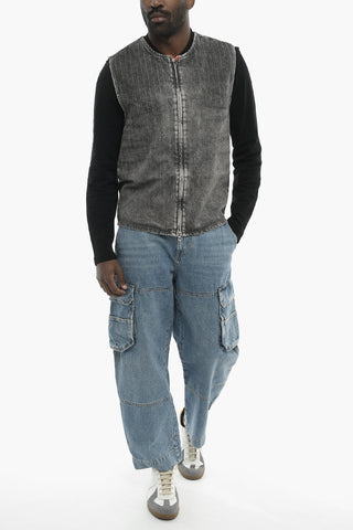Gilet UNISEX D-SUND-S in Denim Gessato Effetto Burnout con Chiusura Zip