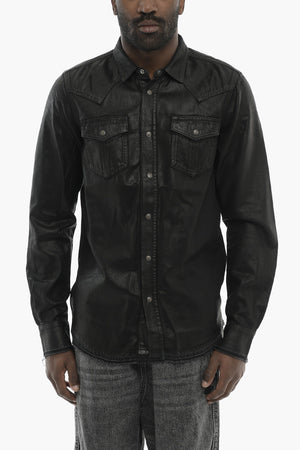 Coated Denim Shirt D-VEGA with Double Pocket