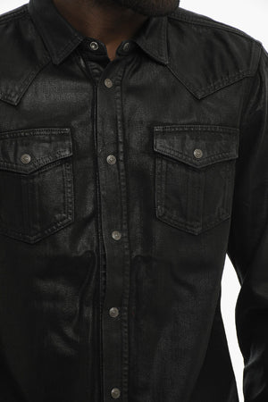 Coated Denim Shirt D-VEGA with Double Pocket