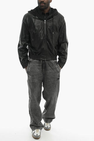 Leather And Denim Jacket L-OCHS With Hood