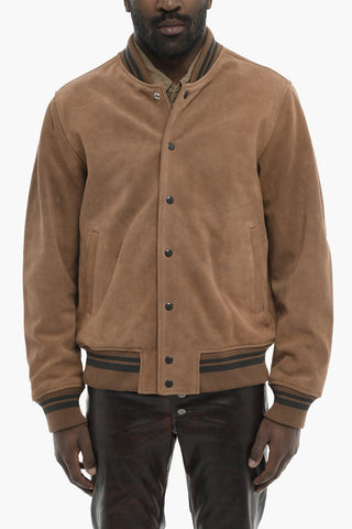 Suede Bomber J-BULC-COW-OUT With Embossed Logo