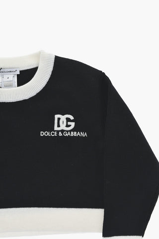Maglia Girocollo in Lana Vergine con Bordi a Contrasto
