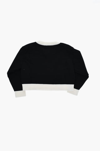 Maglia Girocollo in Lana Vergine con Bordi a Contrasto