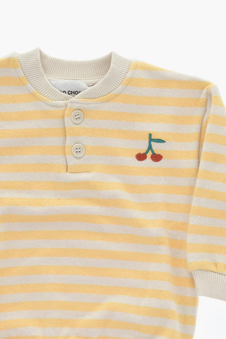 Two-Button Striped Knit With Embroidery