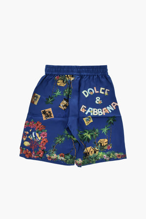 Shorts SURF CAMP in Seta a Fantasia con Elastico in Vita