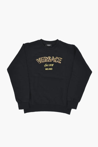 Sweatshirt mit Rundhalsausschnitt aus gerauter Baumwolle und erhabenem Animal-Print-Logo