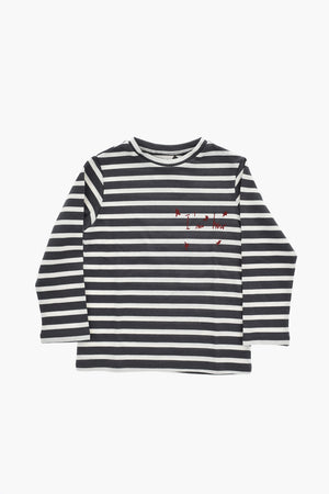 Langarm-Rundhals-T-Shirt mit zweifarbigen Streifen