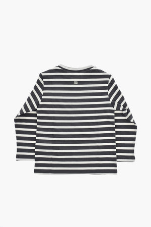 Langarm-Rundhals-T-Shirt mit zweifarbigen Streifen