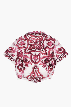 Camicia a Fantasia a Maniche Corte con Fiocco Frontale