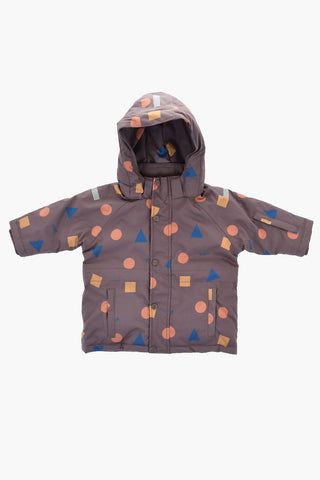 Padded Jacket with Geometric Print and Removable Hood