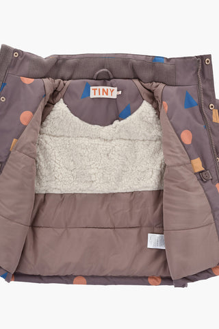 Padded Jacket with Geometric Print and Removable Hood