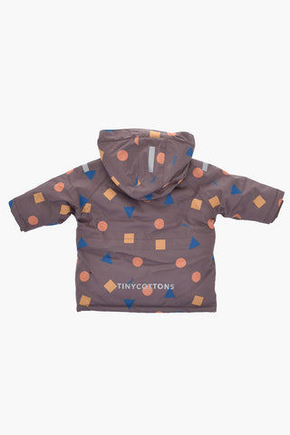 Padded Jacket with Geometric Print and Removable Hood