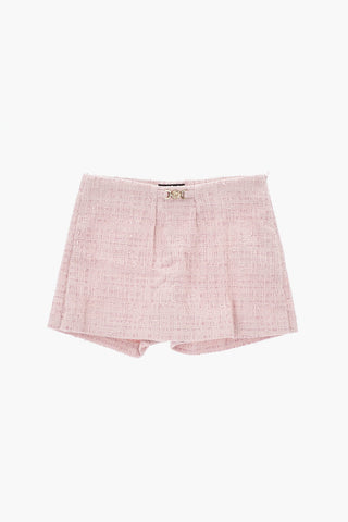 Solid-Color Tweed Skirt-Trousers with Gold Medusa Detail