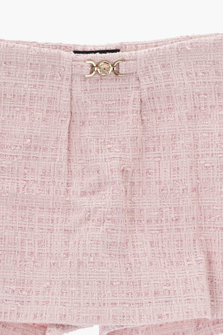 Solid-Color Tweed Skirt-Trousers with Gold Medusa Detail