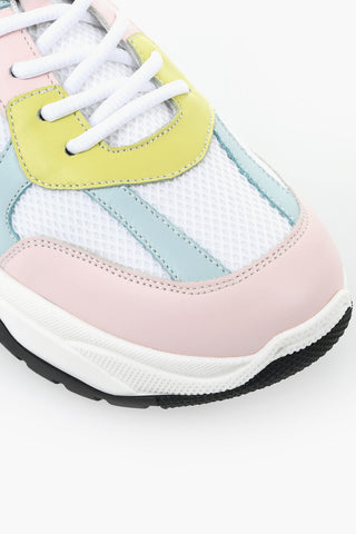Low-Top Leather and Fabric Sneakers with Multicolor Details