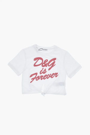 T-Shirt Girocollo con Logo Impreziosito da Strass e Fiocco Frontale