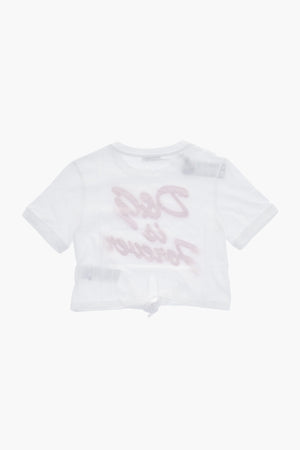 T-Shirt Girocollo con Logo Impreziosito da Strass e Fiocco Frontale