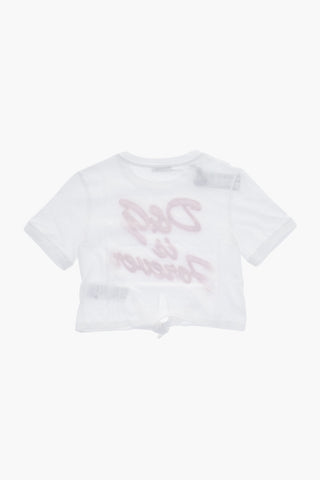 T-Shirt Girocollo con Logo Impreziosito da Strass e Fiocco Frontale