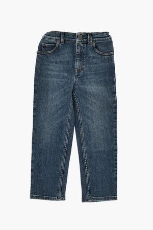 Solid-Color Jeans With Logo Button
