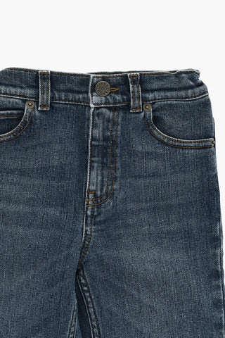 Solid-Color Jeans With Logo Button