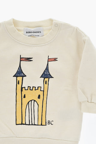 Cotton Crewneck Sweatshirt With Front Print