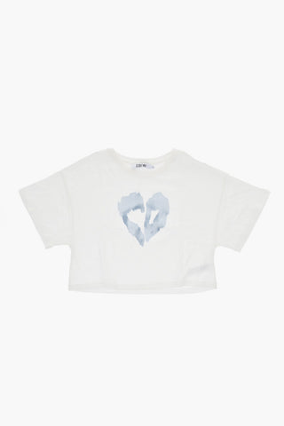Cotton Crewneck T-Shirt With Faded Print