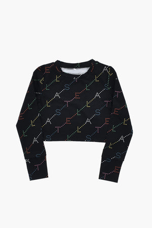 Long-Sleeve Crop Top with All-Over Logo