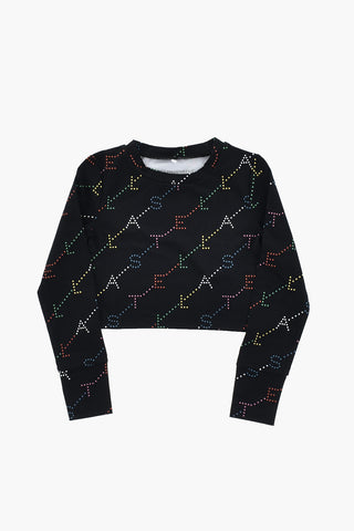 Long-Sleeve Crop Top with All-Over Logo