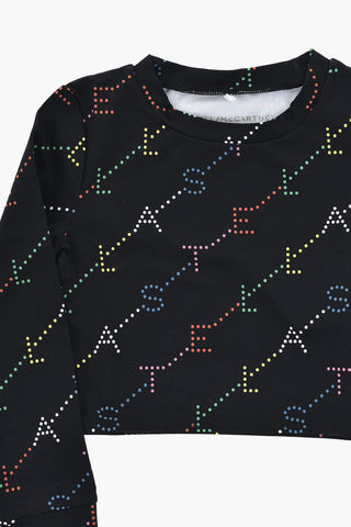 Long-Sleeve Crop Top with All-Over Logo