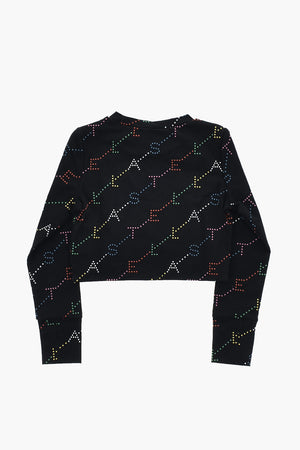 Long-Sleeve Crop Top with All-Over Logo