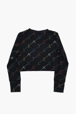 Long-Sleeve Crop Top with All-Over Logo