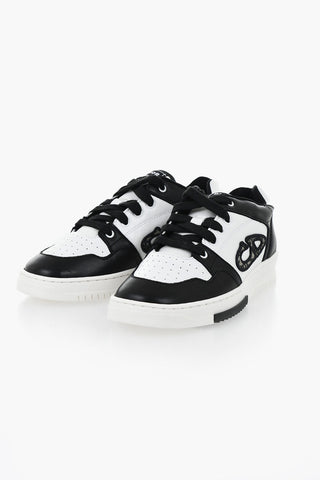 Low-Top Two-Tone Leather Sneakers with Embossed Monogram