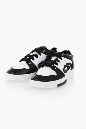 Low-Top Two-Tone Leather Sneakers with Embossed Monogram