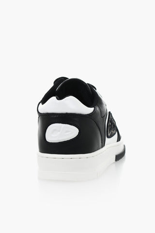 Low-Top Two-Tone Leather Sneakers with Embossed Monogram