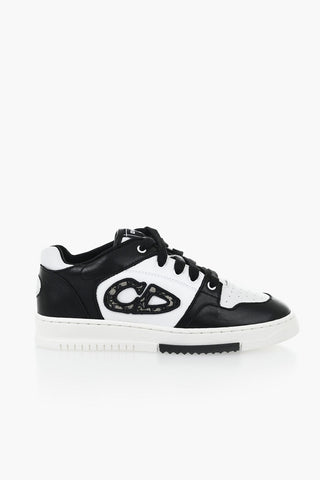 Low-Top Two-Tone Leather Sneakers with Embossed Monogram