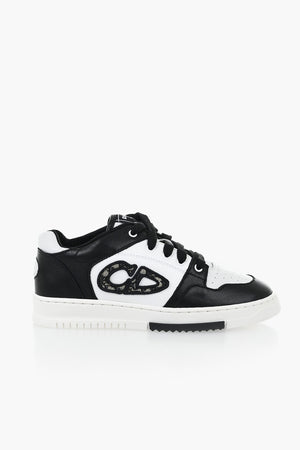 Low-Top Two-Tone Leather Sneakers with Embossed Monogram