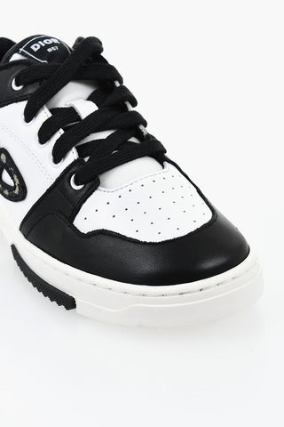 Low-Top Two-Tone Leather Sneakers with Embossed Monogram