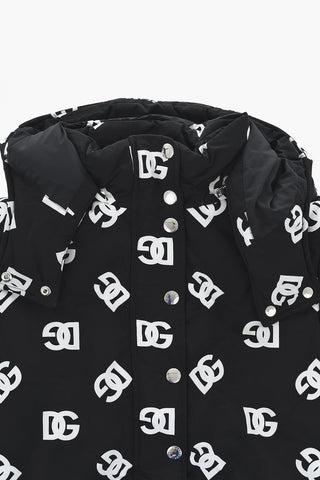 Giubbotto Imbottito con Cappuccio Removibile e Monogram All-Over