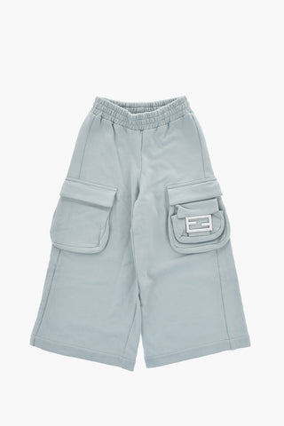 Brushed Cotton Cargo Joggers With Flared Leg