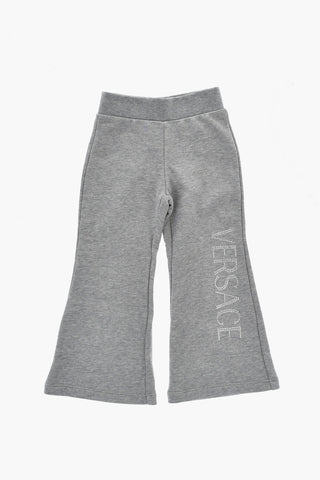 Brushed Cotton Flared Trousers with Rhinestone Logo