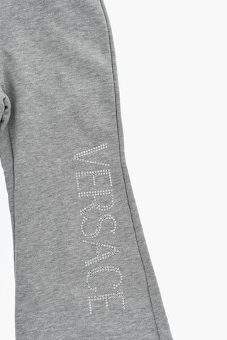 Brushed Cotton Flared Trousers with Rhinestone Logo
