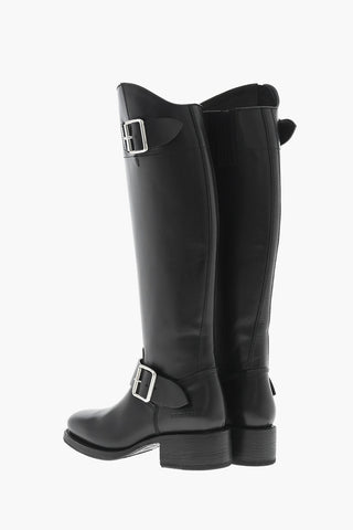 가죽 부츠 HARLEY, 실버 더블 버클, 4.5cm 굽