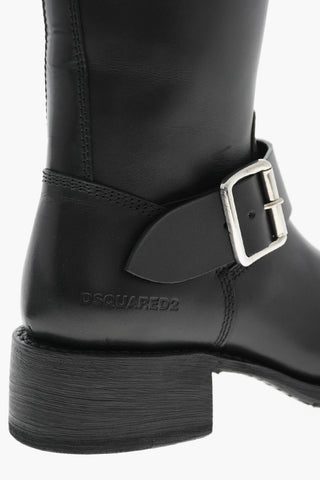 가죽 부츠 HARLEY, 실버 더블 버클, 4.5cm 굽