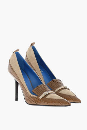 Croc-Effect Leather Pumps GRANNY'S BUNCH with Suede Trims 10cm Heel
