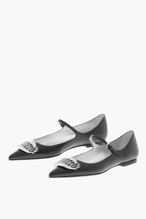 Pointed-Toe Leather Ballet Flats with Metal Detail